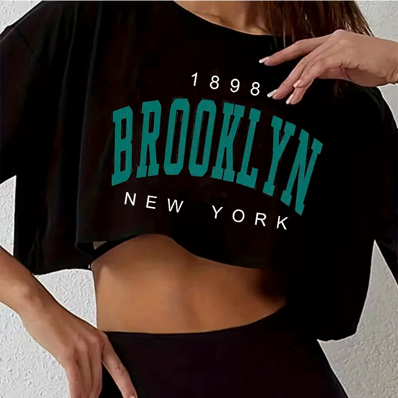 Women's Brooklyn graphic crop T-shirt by HSF Marketplace in casual sports style