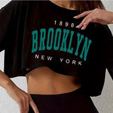 Women's Brooklyn graphic crop T-shirt by HSF Marketplace in casual sports style