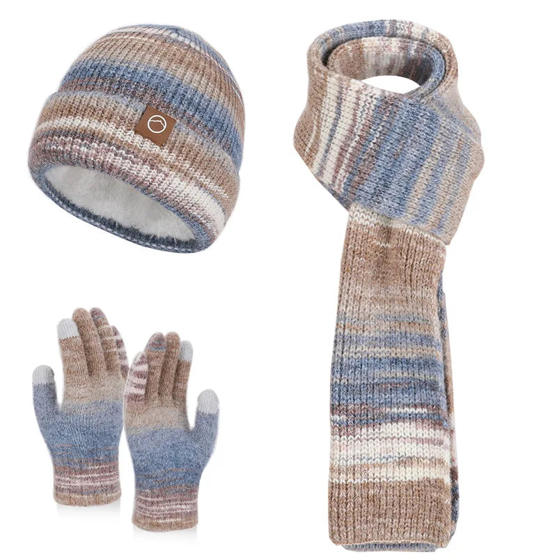 Gradient color knitted hat, scarf and gloves set for women by HSF Marketplace