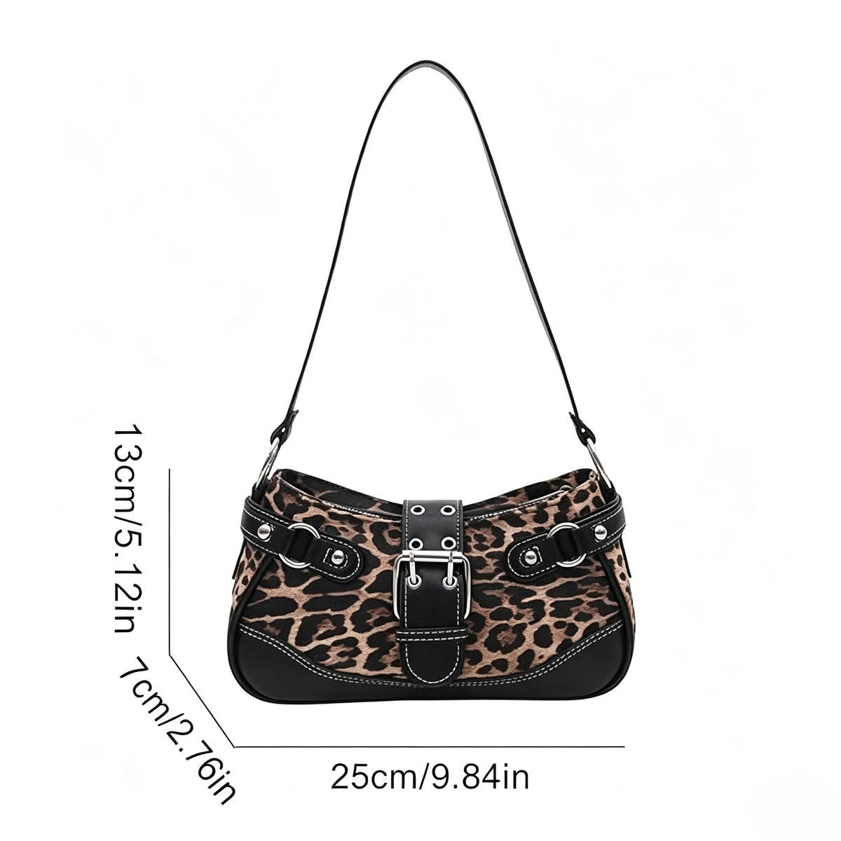 Leopard print PU leather hobo shoulder bag for women, spacious handbag with a relaxed silhouette