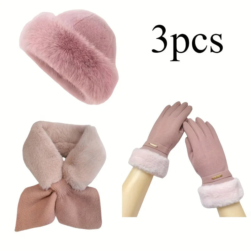 Women's winter 3-piece set with warm hat, scarf, and gloves by HSF Marketplace