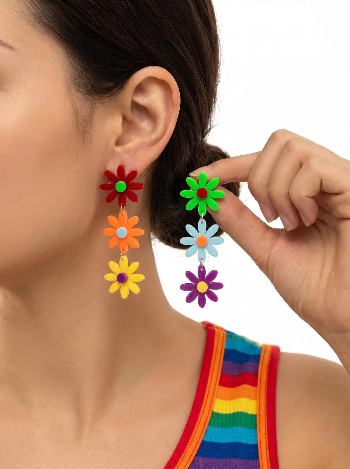 1pair Joyful Celebration Acrylic Rainbow Colors Drop Earrings for Women LGBT Lover Party Pride Month Jewelry Accessories