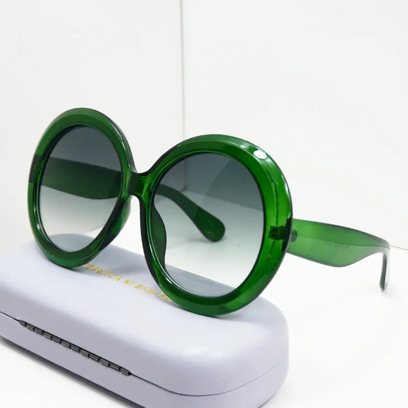 Husband and wife wearing large round sunglasses by HSF Marketplace, unisex luxury brand big frame sun glasses for riding and casual wear