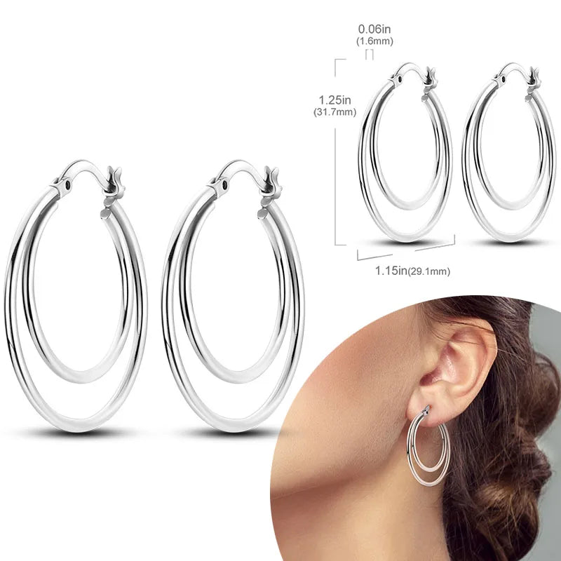 925 sterling silver hoop earrings with zirconia accents, hypoallergenic jewelry for women and girls