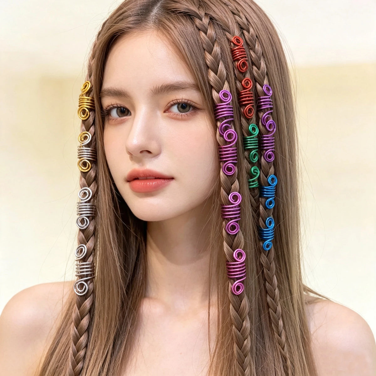 Mixed color dreadlock beads for hair braids, 50-piece HSF hair styling set