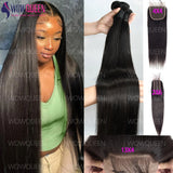 Straight Human Hair Bundles with Closure 2x6 4x4 Raw Brazilian Hair Extensions Weave 3 4 Bundles with 13x4 Transparent Frontal