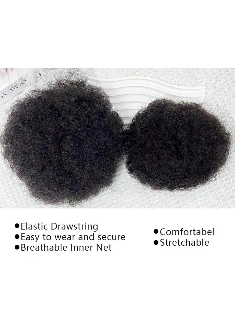 Kinky Curly human hair afro puff drawstring ponytail bun hairpiece by HSF Marketplace