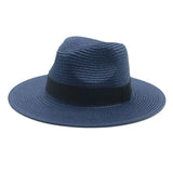Black ribbon Panama straw hat for women, offering spring and summer sun protection
