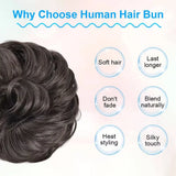 Human hair messy bun scrunchie in curly wavy style for women’s chignon ponytail updo extension