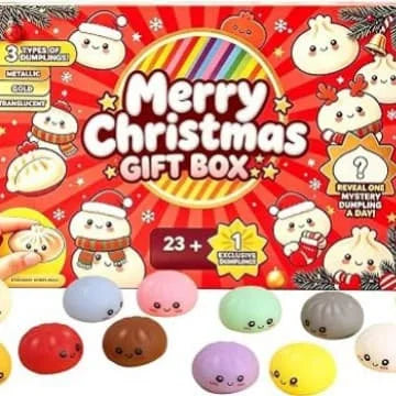 2026 dumpling squishy advent calendar with 24 mini sensory toy figures by HSF Marketplace