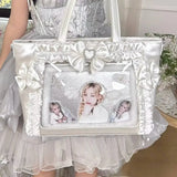 Transparent Y2K Japanese Ita shoulder bag by HSF Marketplace featuring a large-capacity, casual crossbody tote with cute Lolita style details.
