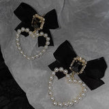 New Korean Trendy 925 Silver Needle Black Bowknot Square Crystal Drop Earrings for Women Elegant Pearl Heart Jewelry Gifts