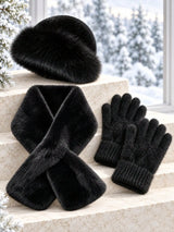 Winter plush warm hat, scarf, and gloves set by HSF Marketplace for outdoor use