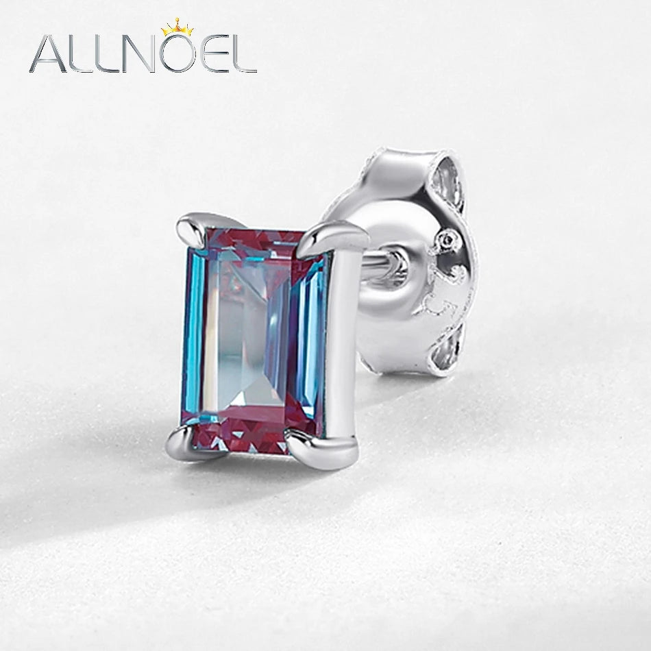 ALLNOEL square 1.35ct lab alexandrite 925 silver stud earrings with color-changing June birthstones