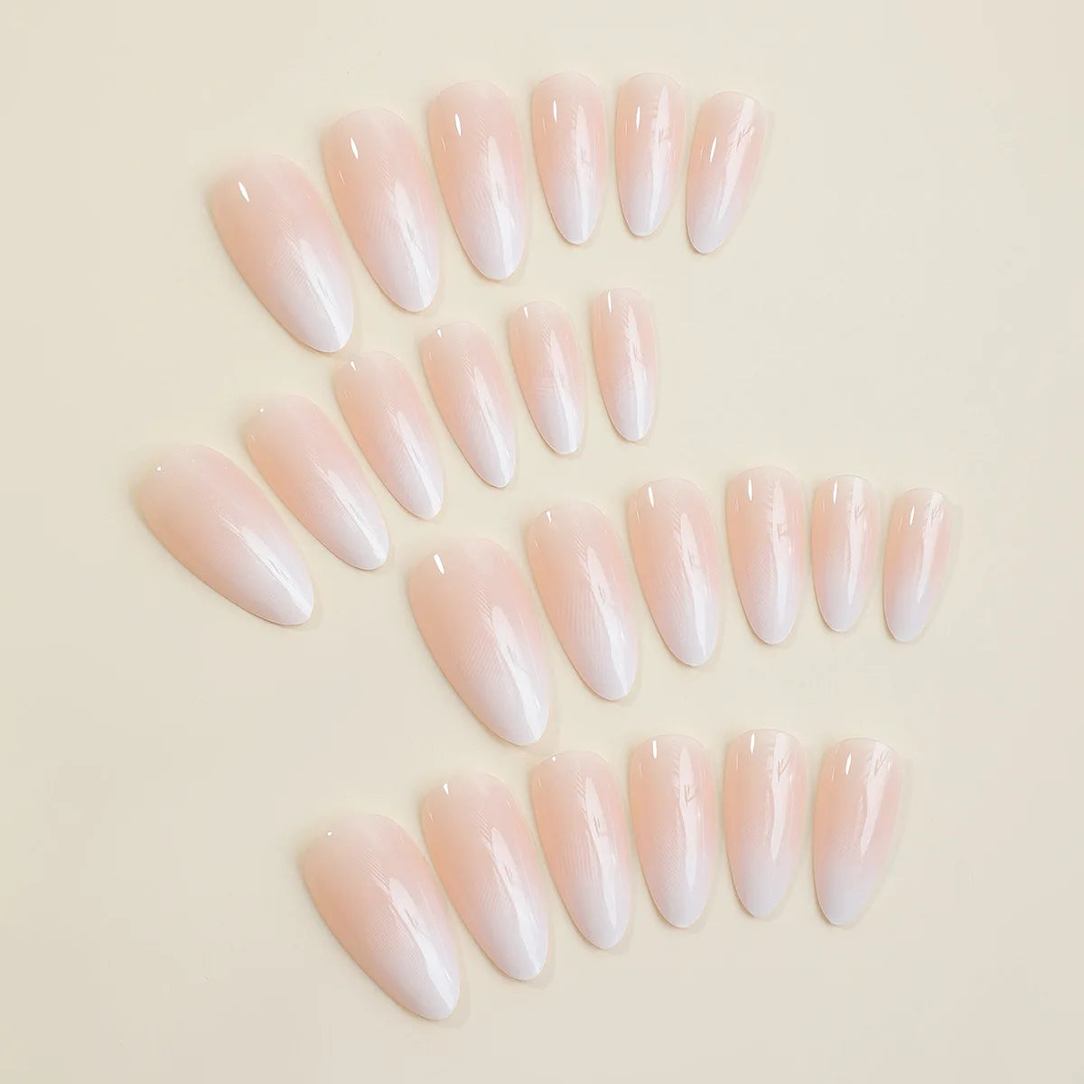 24-piece HSF Marketplace medium almond press-on false nails with handmade ombre design, reusable manicure tips