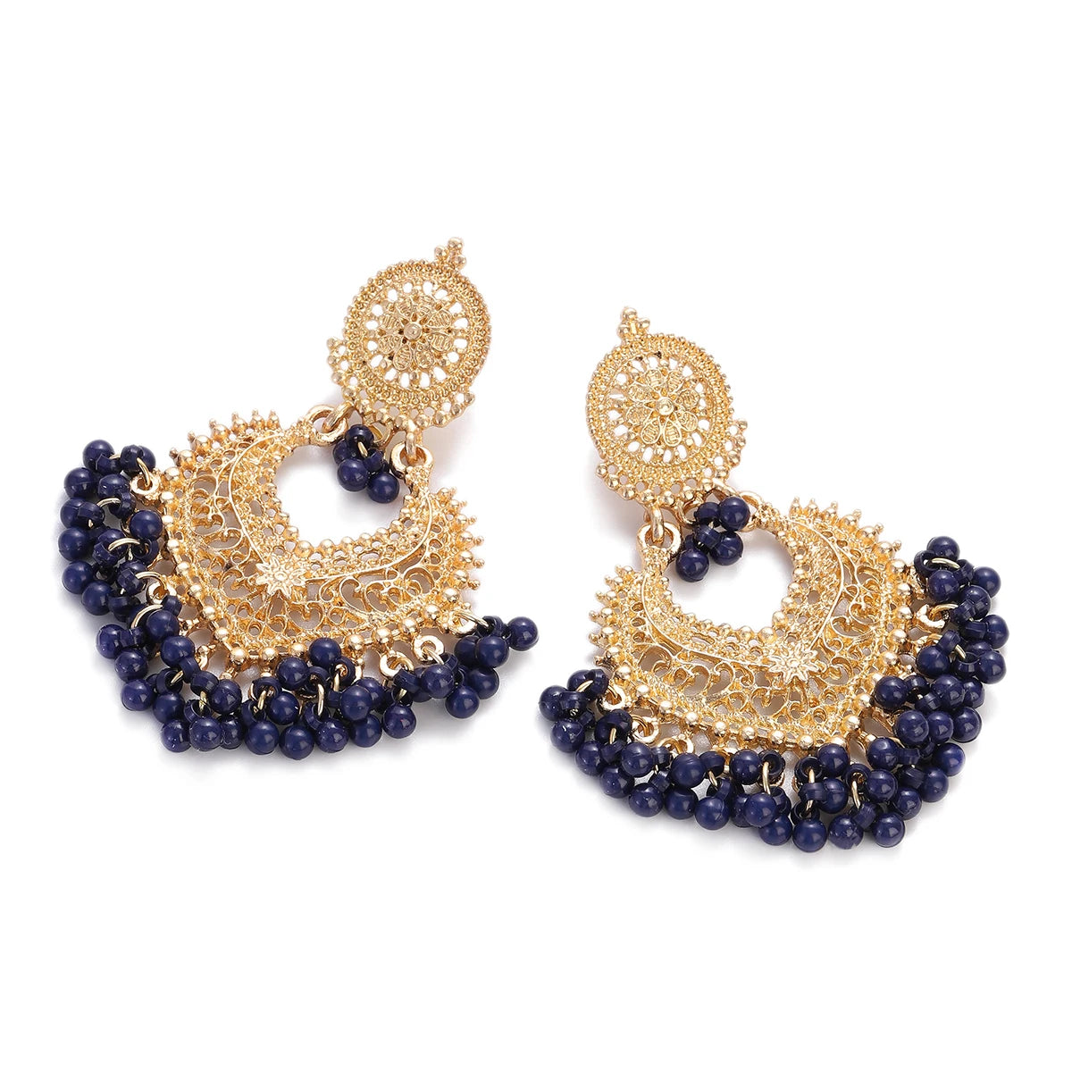 Boho gold heart-shaped flower dangle earrings for women by HSF Marketplace