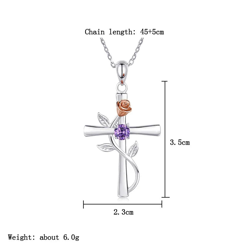 Elegant rose cross-shaped zircon necklace for women featuring a flower cross pendant and delicate clavicle chain jewelry.