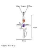 Elegant rose cross-shaped zircon necklace for women featuring a flower cross pendant and delicate clavicle chain jewelry.