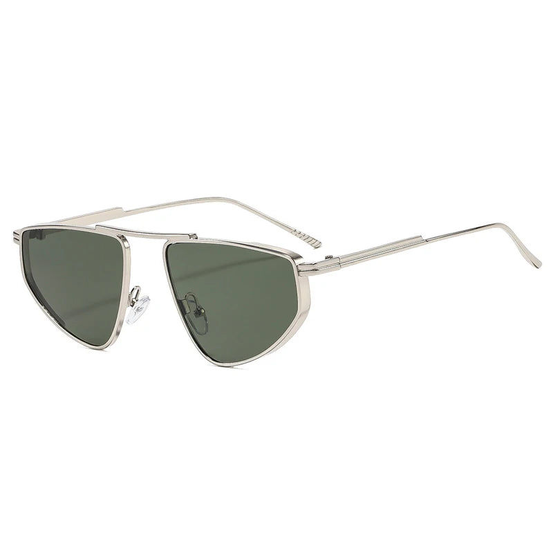 Polygon metal cat eye sunglasses for women with gradient shades and UV400 protection, stylish fashion accessory.