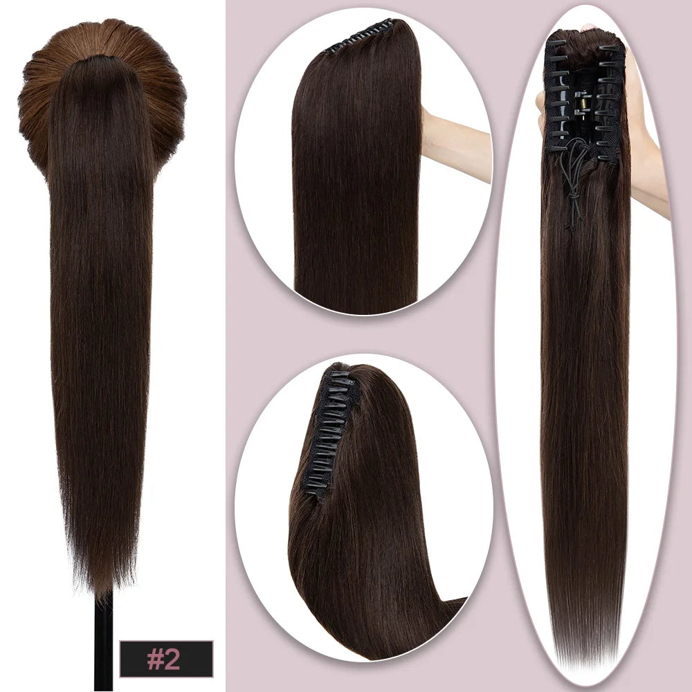 SEGO straight human hair claw clip ponytail extension in blonde brown, 105g-120g