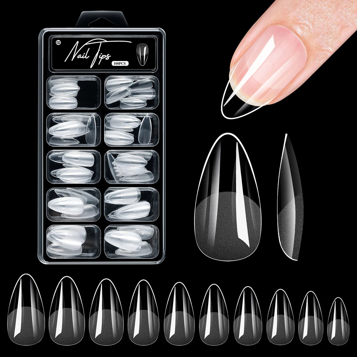 Short almond soft gel full cover false nail tips for acrylic nails, salon and home press-on use