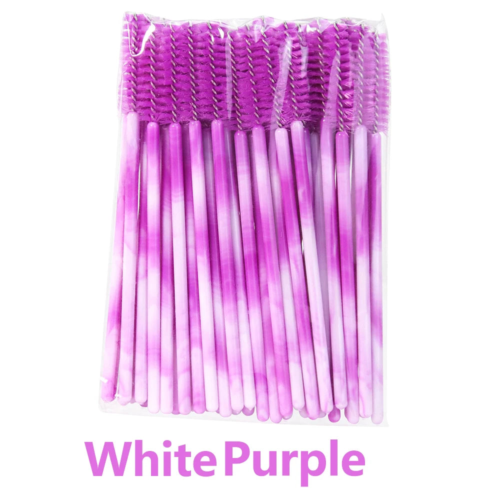 50-piece HSF Marketplace eyelash brush set for lash extensions and makeup, featuring disposable spoolie brushes
