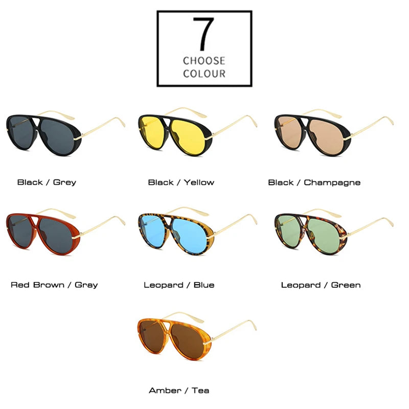 Oversized pilot sunglasses for women and men with double bridges, candy color gradient lenses, UV400 protection, retro punk style.