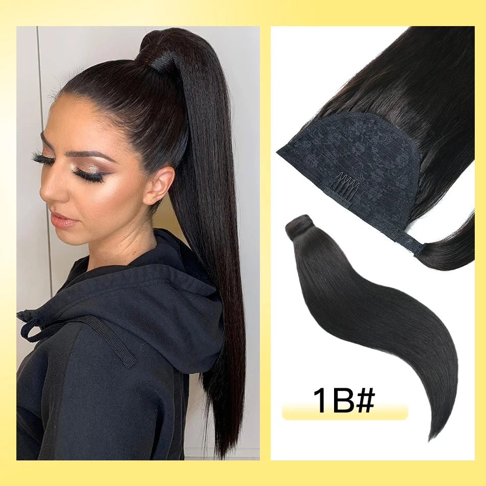 Yelo Ponytail Human Hair 14-18" Highlight Ponytail Extensions 100% Real Human Ponytail Hair Extensions 60g/Set For Women