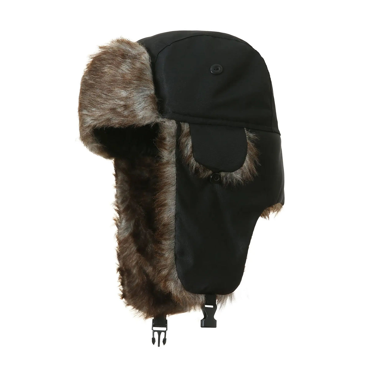 Unisex Russian faux fur trapper cap with earflaps, aviator trooper winter hat for women and men