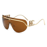 Luxury oversized shield sunglasses with gold metal frame, gradient lenses, UV400 protection, trendy shades by HSF Marketplace.