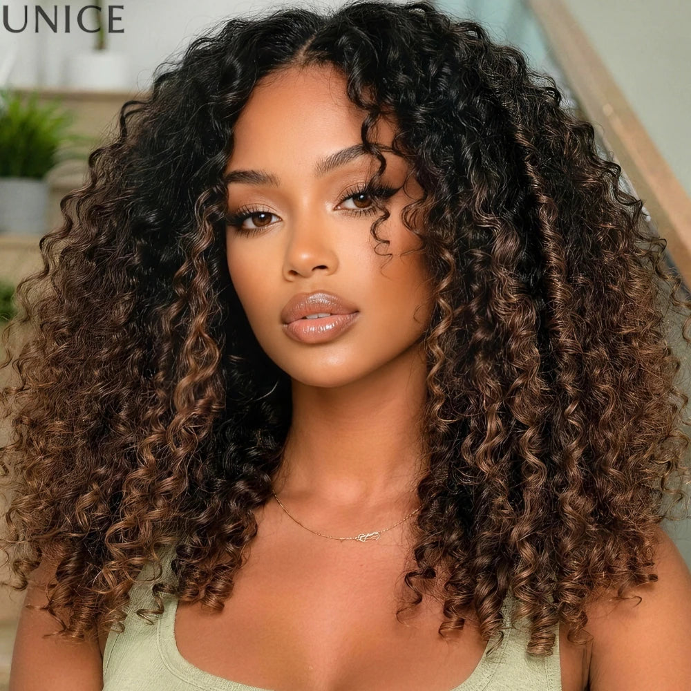 Ombre brown curly human hair lace wig with finger coils by HSF Marketplace