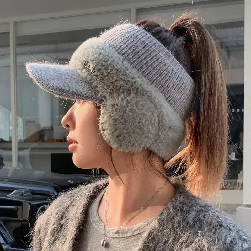 Winter Hats for Women - Warm Earflaps Knitted Baseball Caps