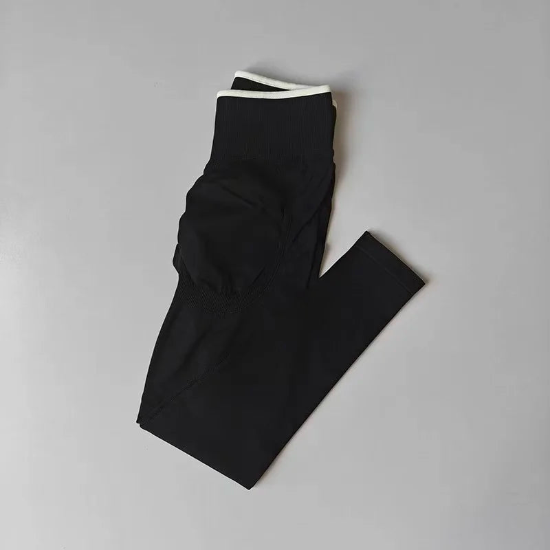 HSF high-waisted peach butt yoga pants for women, fitted athletic leggings viewed from the back