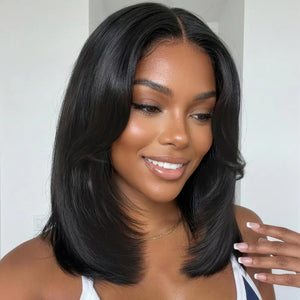 Layered Shoulder-Length Human Hair Wig, 7x5 HD Lace, Glueless with Face-Framing Bangs