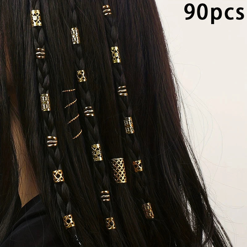 60/90pcs Alloy Hair Jewelry Hair Cuffs For Braids Metal Dreadlock Beads Hair Cuffs Rings Multi Style Braids Accessories