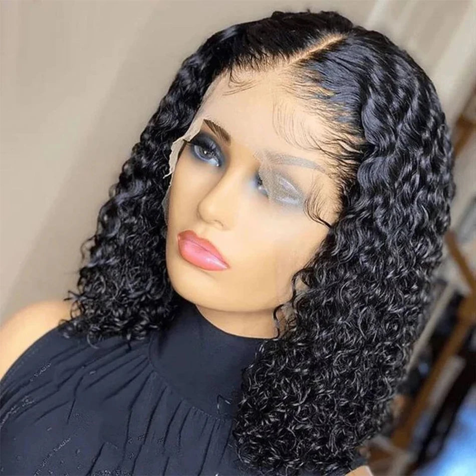 Kinky curly lace front human hair wig by HSF Marketplace, wet and wavy water wave style, ready-to-wear for women