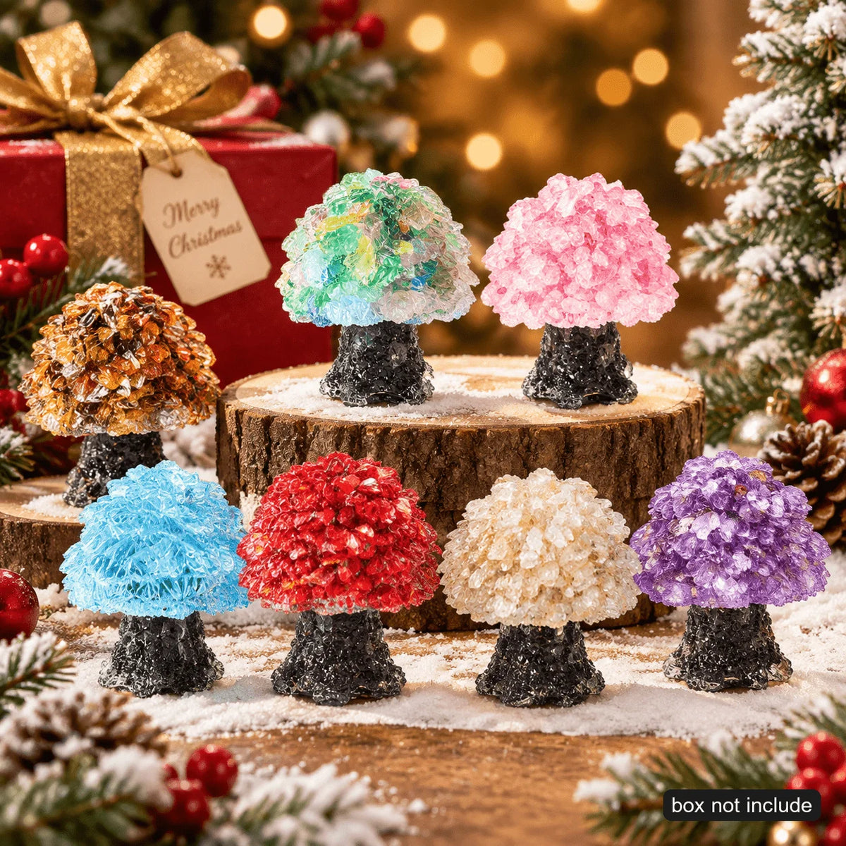 1PC Random Crystal Tree Figurine, Natural Gemstone Chip Mini Tree, Christmas Desktop Shelf Decor Gift