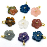 26mm Flower Shape Carved Natural Crystal Stones Amethyst Rose Quartz Tiger Eye Gemstone for Diy Necklace Pendant