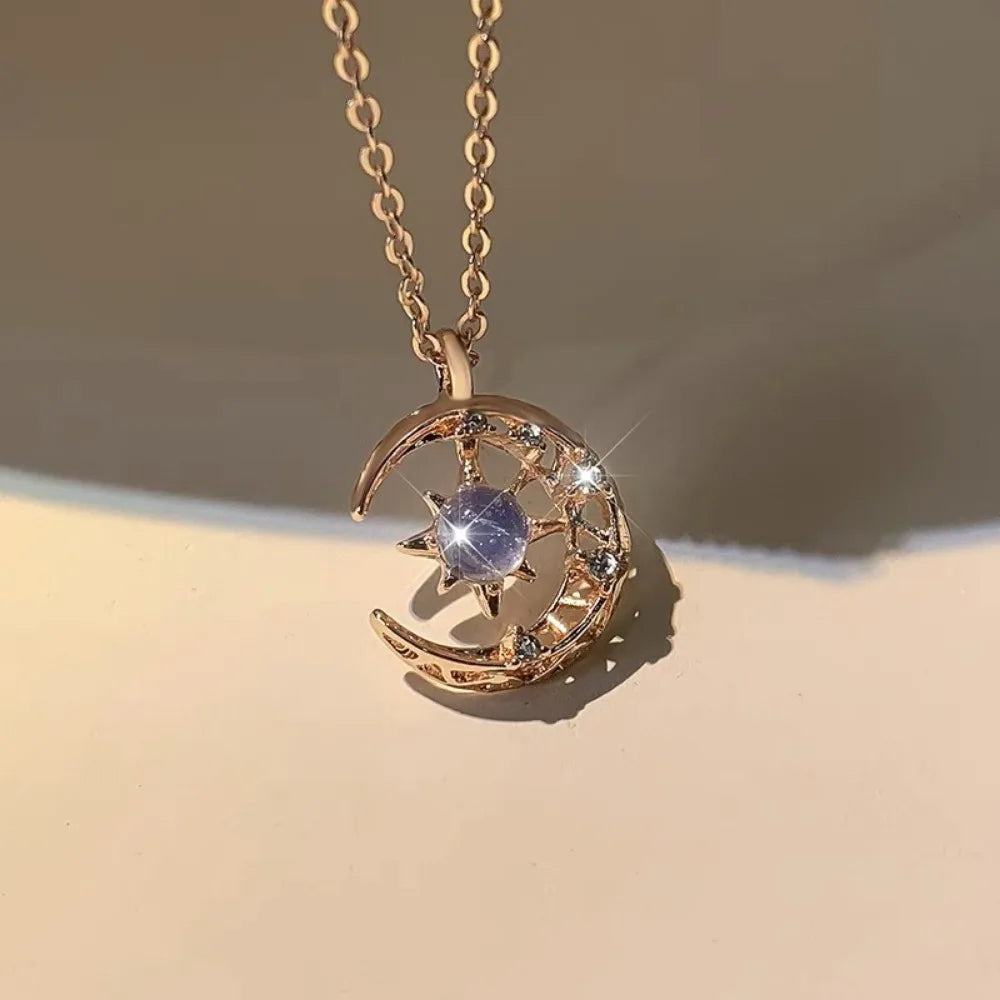 LATS Star Moon Pendant Necklace for Women with simple clavicle chain, fashion jewelry accessory featuring star and moon charms