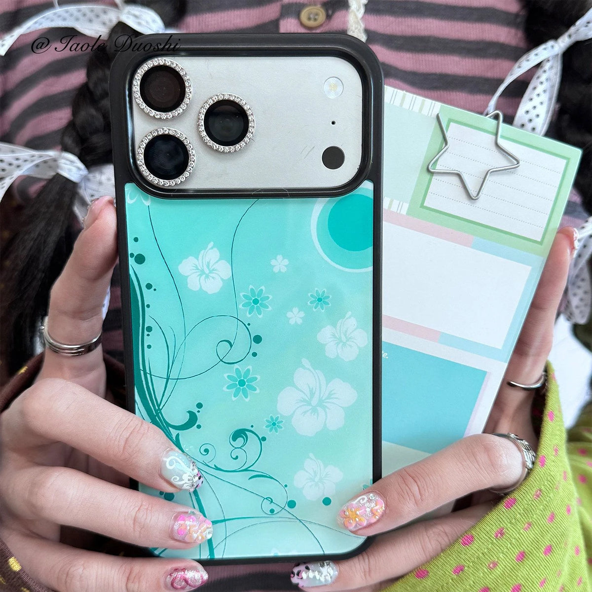Teal hibiscus floral print phone case by HSF Marketplace for iPhone 11–17 Pro Max