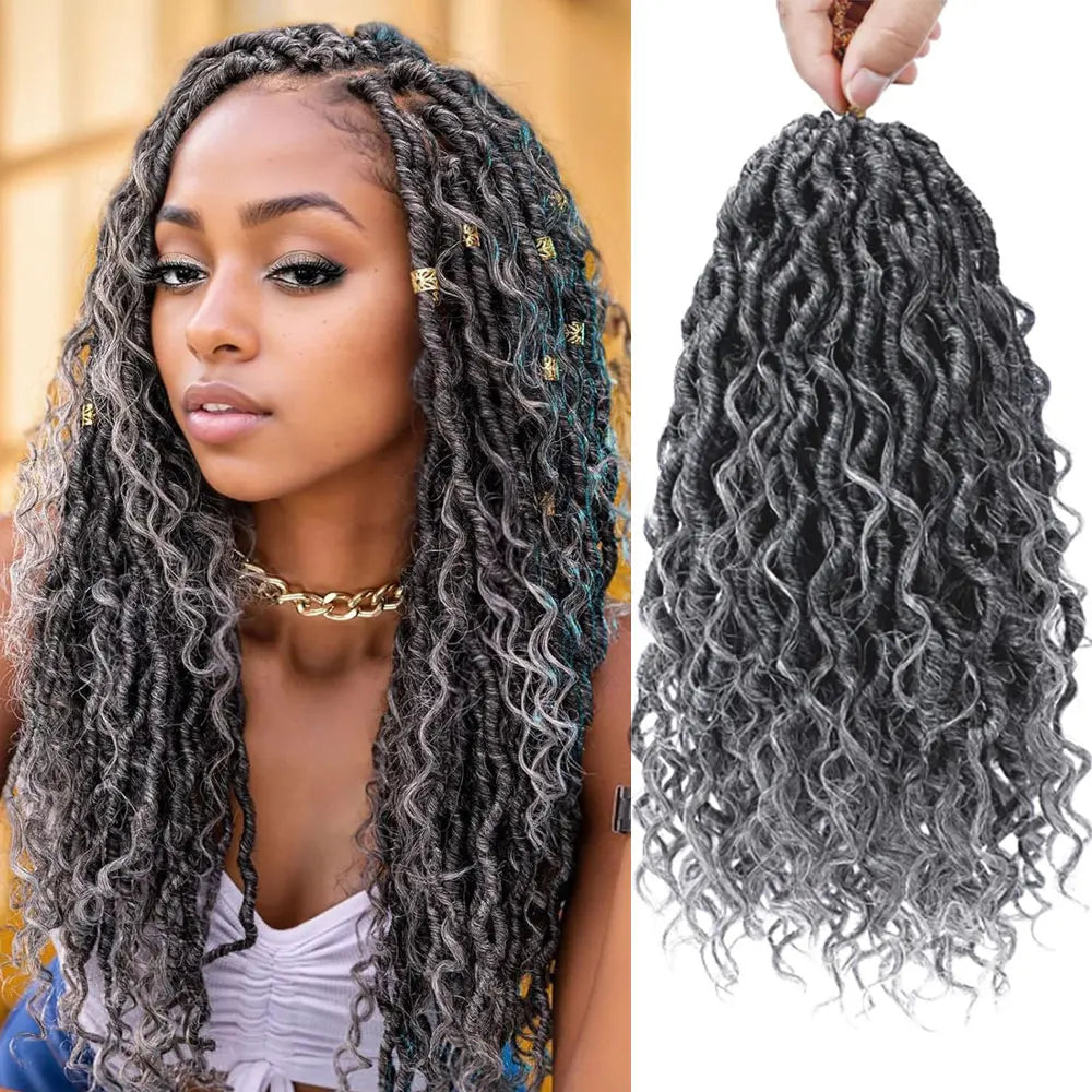 14-inch faux locs crochet hair with curly ends, synthetic goddess locs in an 8-pack for black women, boho crochet braiding style.