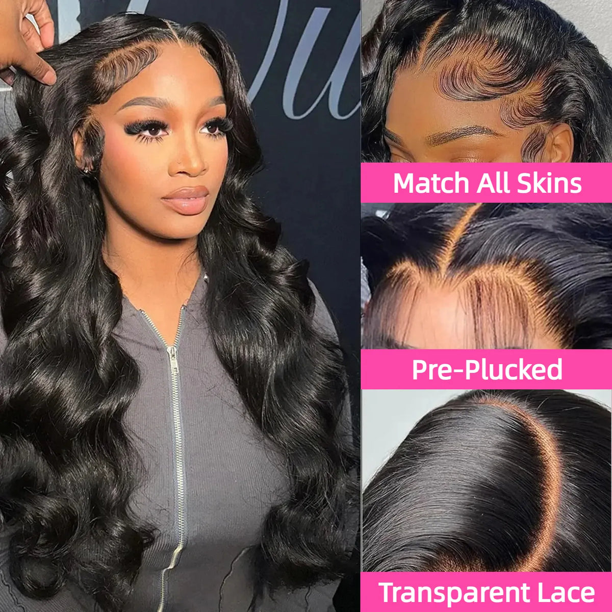 Natural Black Human Hair Wigs 1B Body Wave 200% Density 46 Inches 360 5x5 Closure 13x6 13x4 HD Transparent Invisible Lace Frontal Wig For Women Brazilian Hair Pre Plucked Pre Cut Lace Pre Bleached Knots Pre Styled