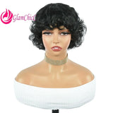 Curly Brazilian virgin human hair pixie wig in various colors, 6-inch length, full density, designed for women’s daily wear.