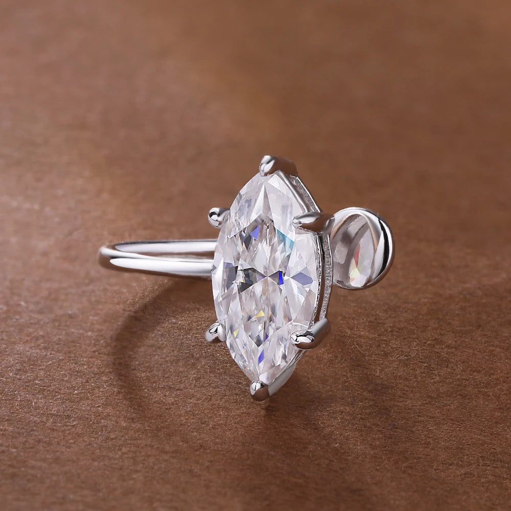 1-carat marquise cut solitaire moissanite open ear cuff, S925 silver no-piercing earring with certificate