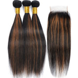 Highlight Human Hair Bundles with 4x4 Closure 12A Straight Bundles Human Hair Weft With Closure 100% Burmese Remy Hair Extension