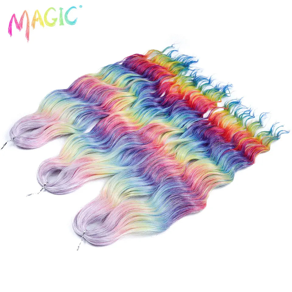 Magic 24Inch 3PCS Loose Wave Synthetic Crochet Hair Bundles Copper Red Heat Resistant Hair Extensions For Women Braiding Styling