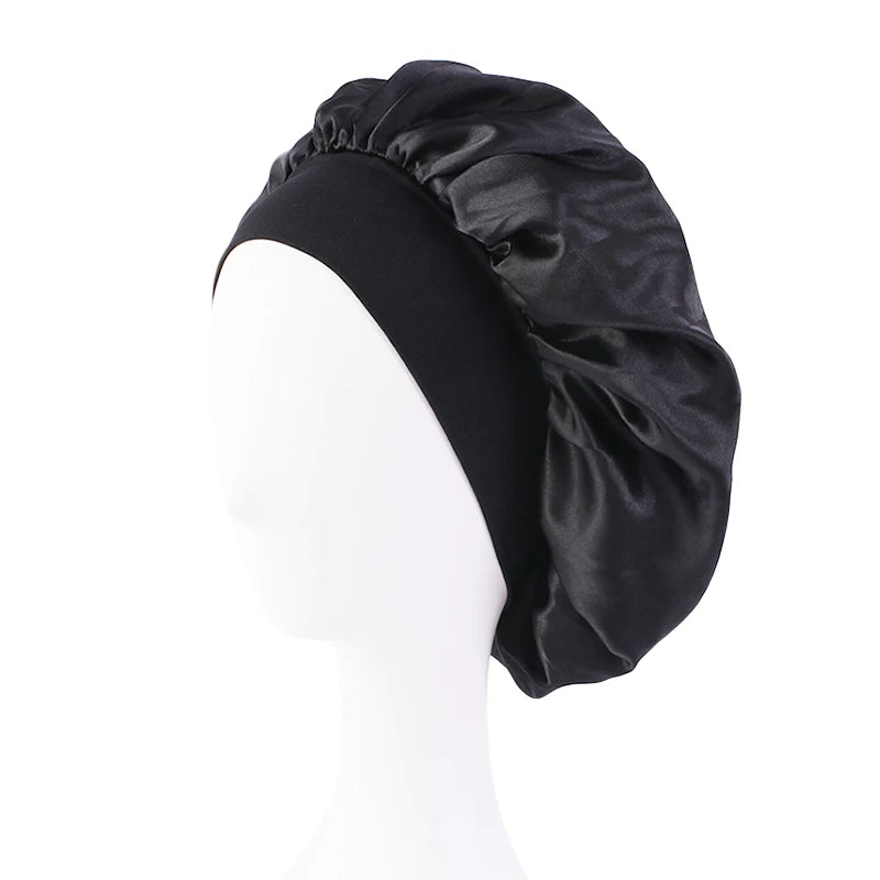 Satin wide brim nightcap with elastic band for comfortable sleep by HSF Marketplace