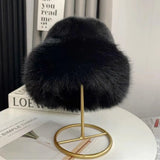 Women's leopard print faux fur fisherman hat, thick windproof winter headgear by HSF Marketplace