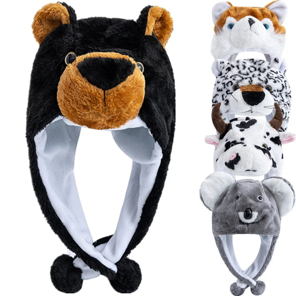 Women's plush 3D animal winter hat, funny decorative couple cap by HSF Marketplace