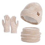 Warm winter beanie hat, scarf and gloves set in a coordinated cold-weather design by HSF Marketplace